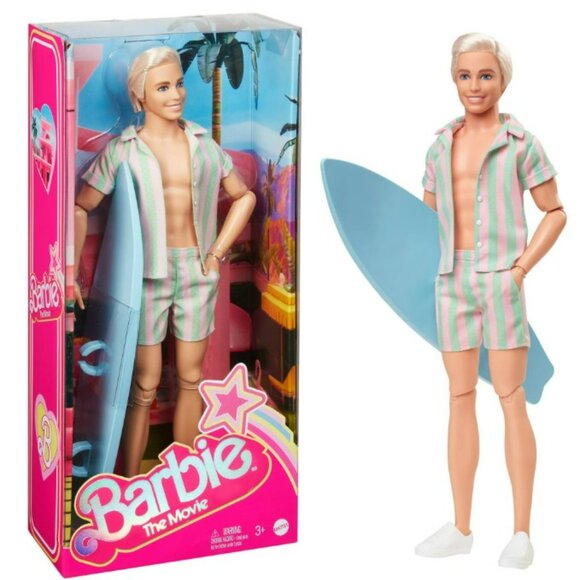 Barbie The Movie Ken Doll Wearing Pastel Striped Beach Matching Set